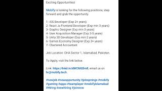 Mobify is hiring  Apply now  Job seekers  New Opportunities islamabadjobs jobs2024 [upl. by Flavio]