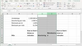 Matematik 1 BERÄKNA LÅN RÄNTA OCH AMORTERING I EXCEL [upl. by Pruter]