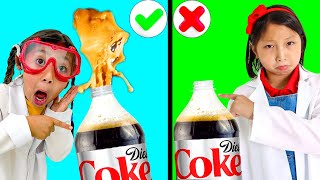 Maddie and Eva’s Soda amp Mentos Science Experiment Surprise for Kids [upl. by Anovahs]