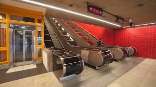 Sweden Stockholm Norsborg Subway station UBahn Metro TBana 4X escalator 5X elevator ride [upl. by Azeel]