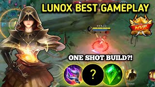 LUNOX BEST GAMEPLAY  ONE SHOT BUILD💀 amp TUTORIAL WHILE PLAYING😊  SOLO RANK GAME  MOBILE LEGENDS [upl. by Amir]