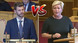 Siv Jensen FrP og Bjørnar Moxnes R i munnhuggeri om statsbudsjettet 2019 [upl. by Evangelia]