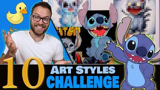 Drawing in 10 DIFFERENT STYLES Art Style SWAP Challenge  STITCH [upl. by Pendleton]