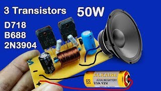 How to make 12V Amplifier used 3 Transistors D718 and B688 and 2N3904 50W [upl. by Eltsyrk]