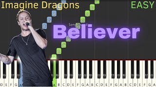 Believer  Imagine Dragons EASY Piano Tutorial [upl. by Hannavahs733]