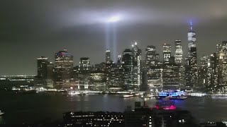 Tribute In Light beams through the sky ahead of September 11 [upl. by Madian]