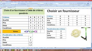 Choix dun fournisseur à laide de critères pondérés [upl. by Sikata]