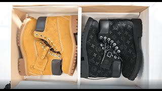 LV Timberland Boot Comparison Wheat VS Black [upl. by Ymmaj]