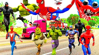 Siêu Nhân Người Nhện Chạy Xe Ô Tô Cứu Hỏa Giải Cứu Siêu Nhân Khổng Lồ Hulk Vs Spiderman Car Police [upl. by Tine]