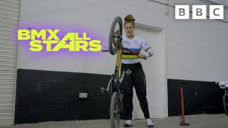 Olympian BMX Racer Bethany Shriever How to pump your tyres  BMX All Stars  CBBC [upl. by Takeo]