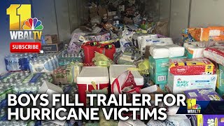 Boys collect trailer of supplies for hurricane victims [upl. by Yraeht]