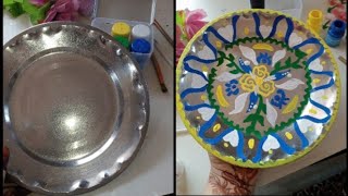 diy old plate decoration ideas with colour ll old plate printing ideas with colour [upl. by Ddat]