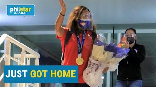 Hidilyn Diaz arrives at NAIA after Olympic feat [upl. by Relyk]