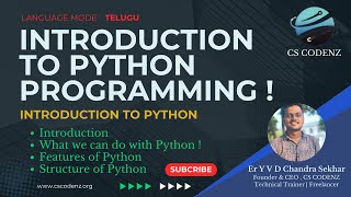 Introduction to Python Programming in Telugu  Conversions Number System  ErY V D Chandra Sekhar [upl. by Gerfen]