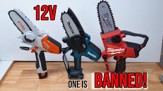 12v Chainsaw Comparison Makita VS Milwaukee VS Stihl Are 12v Pruning Saws Any Good [upl. by Barmen]