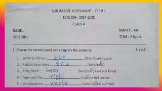 ENGLISH II SUMMATIVE ASSESSMENT II CLASS 4 II TERM 1 II QUESTION AND ANSWERS II [upl. by Harret418]