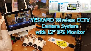 YESKAMO Floodlight Wireless CCTV Camera System with 12” IPS Monitor review by Benson Chik [upl. by Yrot53]