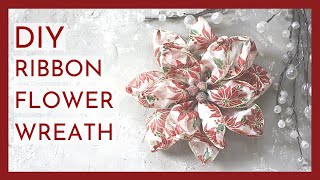 DIY CHRISTMAS RIBBON FLOWERS Twisted Poinsettia Mini Wreath [upl. by Ttsepmet]