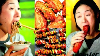 ULTIMATE MEAT FEAST MUKBANG  CRISPY PORK BELLY VS GOOSE SAUSAGE amp SPICY SKEWERS [upl. by Berlin]