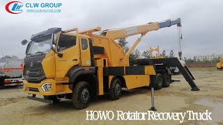 HOWO 400HP 420HP 8x4 Heavy Duty 30T 50T Rotary Rotator Wrecker Recovery Truck Boom Crane Rotation [upl. by Assiluj]