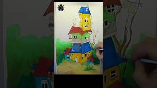 Crooked House Oil Pastel painting shots drawing oilpastel [upl. by Ardet]