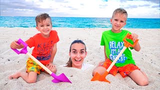 Vlad and Niki had a Fun Day on the Beach Plying with Mom and Sand [upl. by Esirec562]