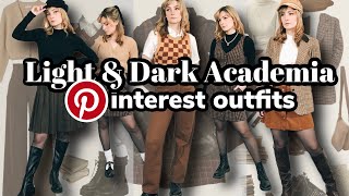 Copying light amp dark academia Pinterest outfits with thrifted clothes  10 academia aesthetic fits [upl. by Karlik383]