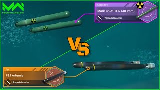 Mark45 ASTOR 483mm VS F21 Artemis  Torpedo Launcher Comparison  Modern Warships [upl. by Dnumsed]