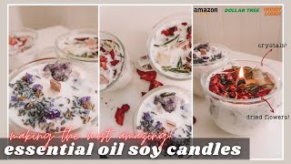 DIY essential oil candles Made with SOY dried flowers and crystals ✨ [upl. by Burney]