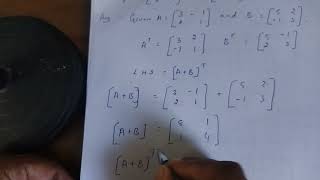 DIPLOMA MATHS PROBLEM ON TRANSPOSE OF MATRIX MATRIX [upl. by Redep389]