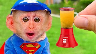 Baby Monkey BiBi drink smoothies and eat cotton candy Coco Monkey [upl. by Dnalerb551]