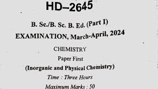 Bsc 1st Year Chemistry 1st Paper 2024 Durg University 2024 Bsc Paper 2024 inorganic and physical [upl. by Cristin]