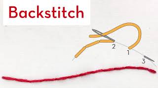 Backstitch  How to quick video tutorial  hand embroidery stitches for beginners [upl. by Aonehc]