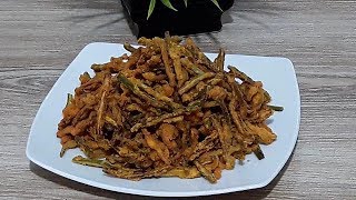 Bhindi Fry Recipe  Crispy Ladys Finger fry Easy bangla recipe [upl. by Enela]