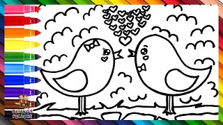 Dibuja y Colorea 2 Lindos Pájaros Enamorados 🐦💜🐦🌈 Dibujos Para Niños [upl. by Arednaxela]