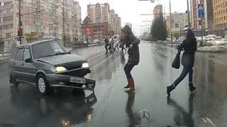 Lucky Pedestrians Avoid Crash [upl. by Ecinhoj]