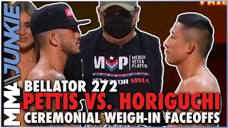 Bellator 272 faceoffs Sergio Pettis vs Kyoji Horiguchi titlefight staredown [upl. by Aruasi]