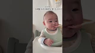 5개월 아기 이유식 첫 소고기 반응 이유식 초기이유식 이유식시작 이유식먹방 이유식반응 5개월아기 토핑이유식 baby babyboy [upl. by Yrolam]