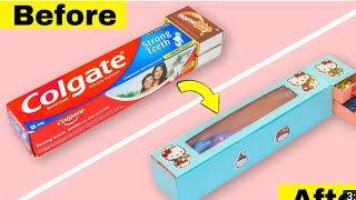 How to make pencil box from marchbox amp colgate box  DIY PENCIL BOX [upl. by Huang855]