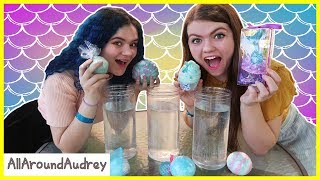 Mermaid Bath Bomb Challenge Ft KittiesMama  AllAroundAudrey [upl. by Eilrak]