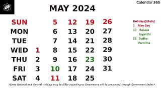 May 2024 Calendar With Holidays India 📅 Calendar 365 📅 [upl. by Yardna826]