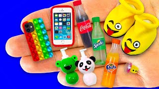 45 EASY DIY MINIATURE REALISTIC FOOD DRINKS and THINGS  Handbags Cookies Cola Sprite [upl. by Elleraj]