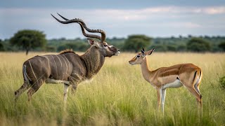 WILD ANIMALS CLASH Who Reigns Supreme Kudu or Thomson Gazelle vairalvideo africanwonders [upl. by Assennej]