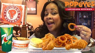 Popeyes Chicken Mukbang Eating Show Crispy Chicken amp Onion Rings too 🍽🍗 [upl. by Ramahs]