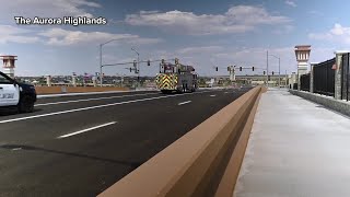 Firetruck selected to first cross newly opened E470 interchange in northeast Aurora [upl. by Ordnasela871]