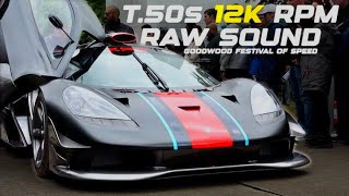 Gordon Murray T50s 12k RPM Race Exhaust Raw Sound Sound Hillclimb Flames and Revs [upl. by Sitsuj]