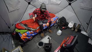 Solo Ice Camping for Walleye in a Tiny Shack [upl. by Letsou]