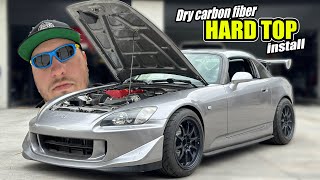 Installing a FULL CARBON FIBER Hardtop on my K24 S2000 [upl. by Ecienaj244]