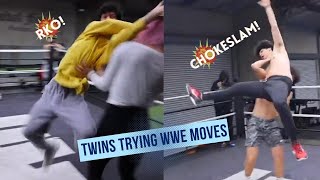 Stokes twins became Pro wrestlers😱Shawn tries to RKO Kat 😂😂 stokestwinspranks stokes amp [upl. by Ardiedak829]