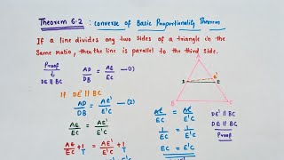 Theorem 62Converse of basic proportionality theoremClass 10 Maths Chapter 6 Triangles [upl. by Hutchings]